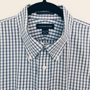 Lands End Men's Blue & White Checked Dress Shirt